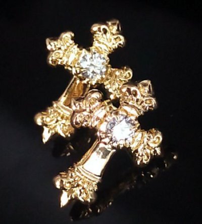 画像10: 18k Gold 1/64 4Heart Crown Cross With Diamond Pierce