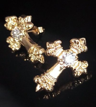 画像11: 18k Gold 1/64 4Heart Crown Cross With Diamond Pierce