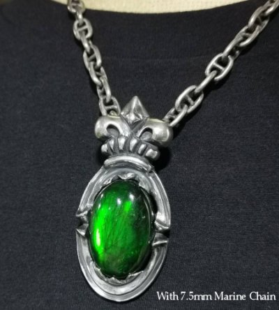 画像10: Flashing Fire Green Labradorite With Large Crown On Sculpted Oval Pendant