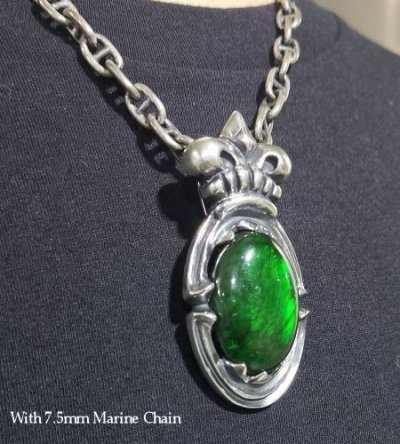画像5: Flashing Fire Green Labradorite With Large Crown On Sculpted Oval Pendant