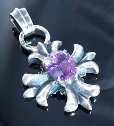 画像8: 49ct.Purple Kunzite With Grooved Short Cross Pendant