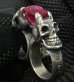画像1: Pink Sapphire Devil Skull Triangle Wire Bangle 2Finger Ring (1)