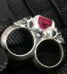 画像19: Pink Sapphire Devil Skull Triangle Wire Bangle 2Finger Ring