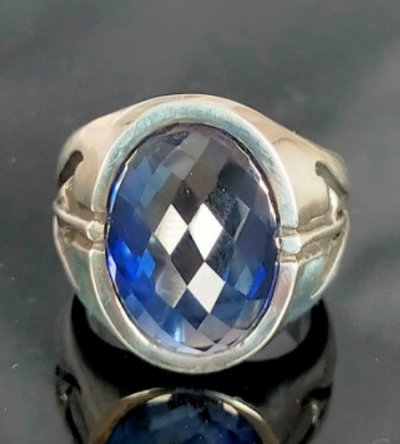 画像2: Facet Cut Blue Sapphire Signet Zaza Ring