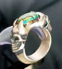 Opal Half Devil Skull Triangle Wire Bangle Ring