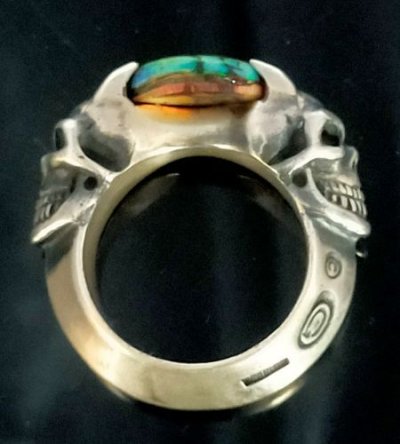 画像3: Opal Half Devil Skull Triangle Wire Bangle Ring