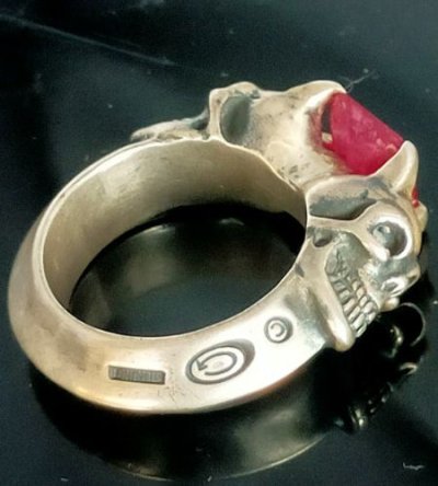 画像3: Ruby Half Devil Skull Triangle Wire Bangle Ring