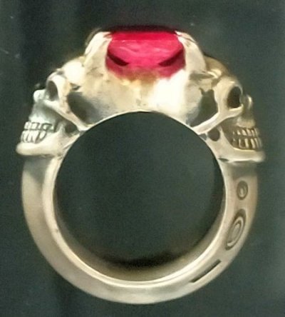 画像5: Ruby Half Devil Skull Triangle Wire Bangle Ring
