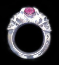 Ruby Half Devil Skull Triangle Wire Bangle Ring