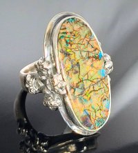 Sterling Opal 4Heart Crown Cross Zaza Ring
