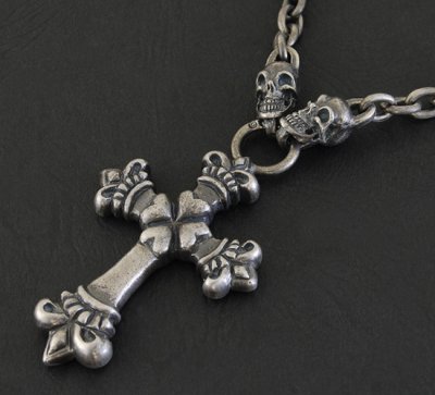 画像3: Quarter 4 Heart Crown Cross With Half 2 Skulls Chain Necklace