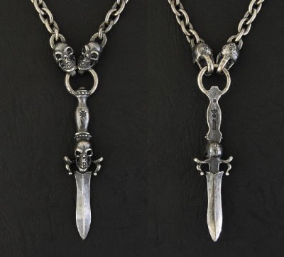 画像3: Gaborartory Half Dagger With Skull With Half 2 Skulls & 7Chain Necklace
