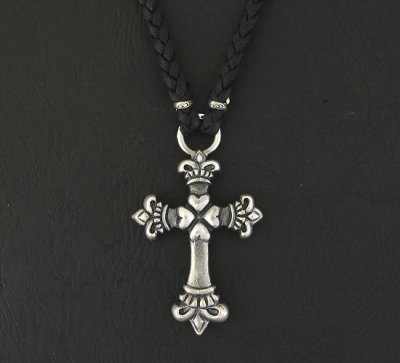 画像2: Quarter 4Heart Crown Cross braid leather necklace