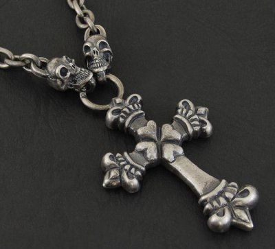 画像2: Quarter 4 Heart Crown Cross With Half 2 Skulls Chain Necklace