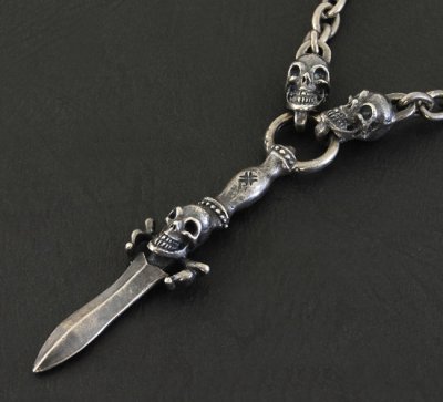 画像7: Gaborartory Half Dagger With Skull With Half 2 Skulls & 7Chain Necklace