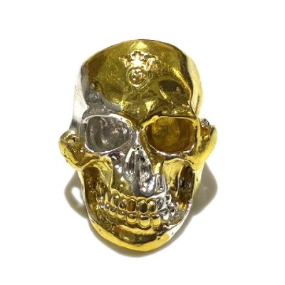 画像2: Pure Gold Wrap Medium Large Skull Ring With Jaw Platinum Finish