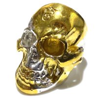 Pure Gold Wrap Medium Large Skull Ring With Jaw Platinum Finish