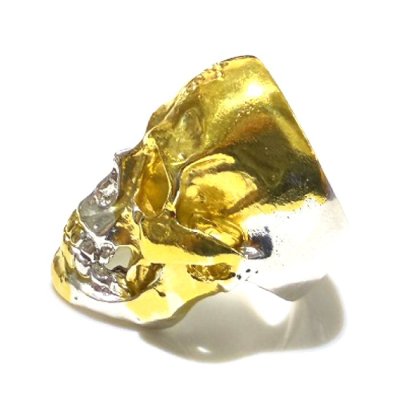 画像6: Pure Gold Wrap Medium Large Skull Ring With Jaw Platinum Finish