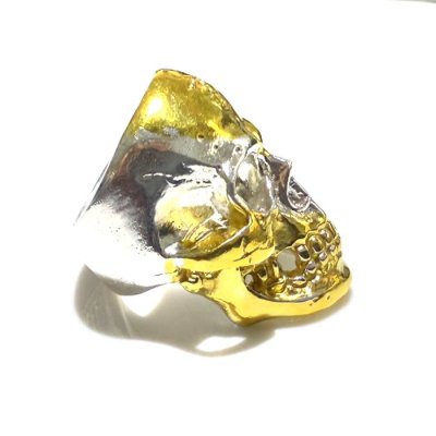 画像4: Pure Gold Wrap Medium Large Skull Ring With Jaw Platinum Finish