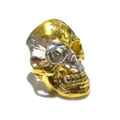 画像3: Pure Gold Wrap Medium Large Skull Ring With Jaw Platinum Finish
