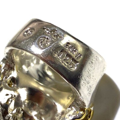 画像9: Pure Gold Wrap Medium Large Skull Ring With Jaw Platinum Finish