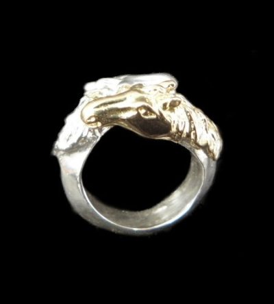 画像1: 18k Gold & Silver Horse Triangle Wire Bangle Ring Platinum Finish