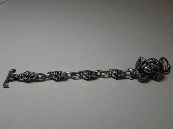 画像2: Skull On Snake With 4Skulls & Chain Links Bracelet (2)