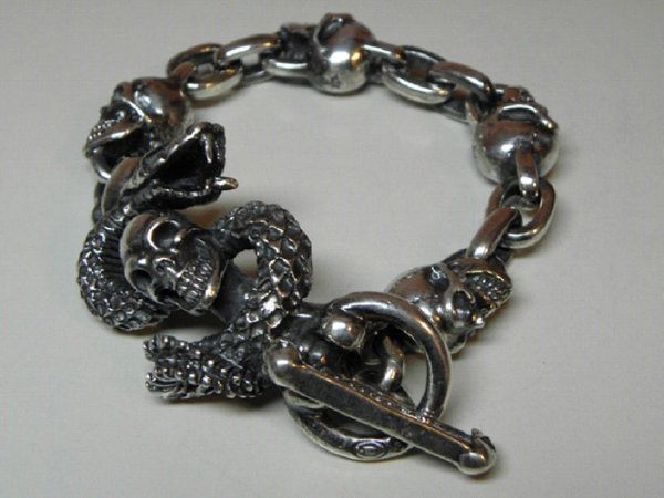 画像3: Skull On Snake With 4Skulls & Chain Links Bracelet (3)