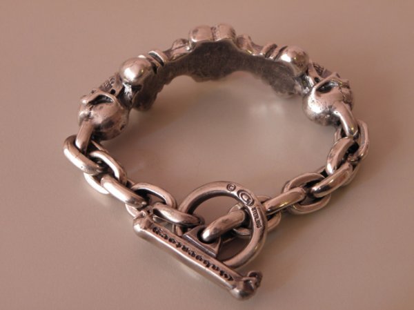 画像5: 2Skull On 4Heart Crown & Chain Links Bracelet (5)