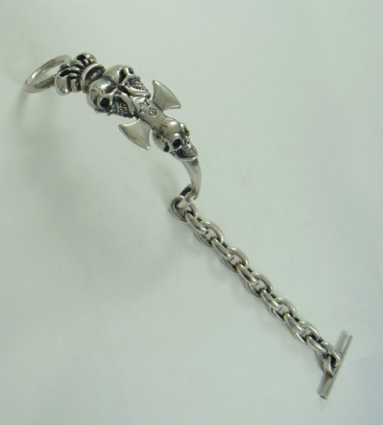 画像3: Triple Skull Dagger On Crown With Chain Links Bracelet (3)