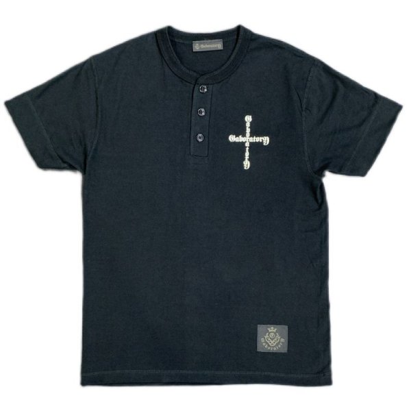 画像1: Gaboratory Logo Cross Henley Neck T-shirt (1)