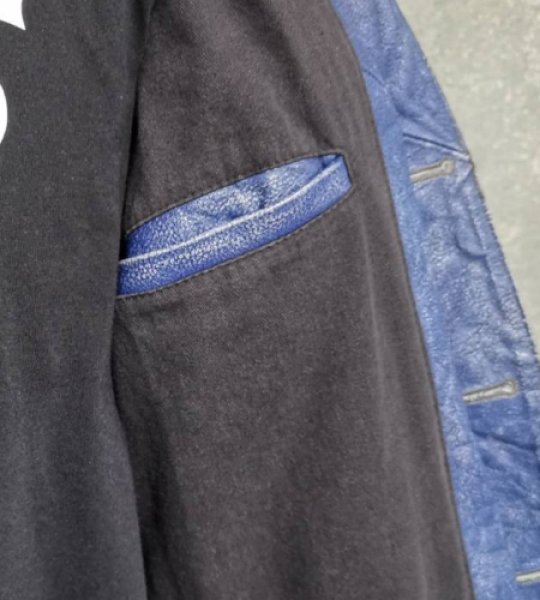 画像11: Skull Button Stressed Indigo Leather Jacket (11)