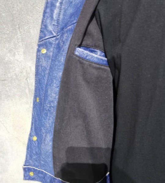 画像10: Skull Button Stressed Indigo Leather Jacket (10)