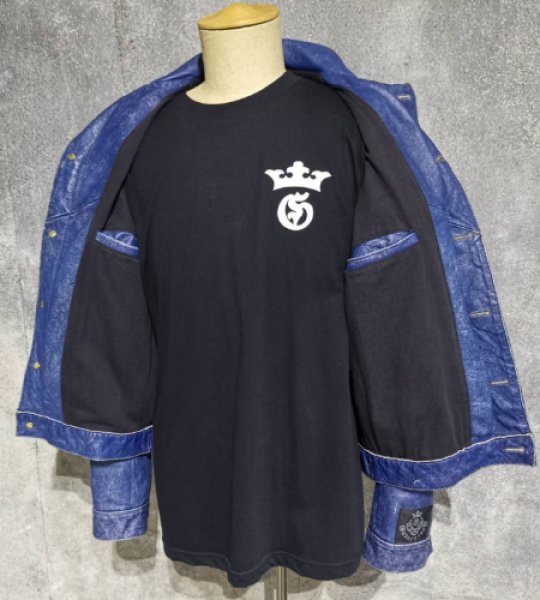 画像3: Skull Button Stressed Indigo Leather Jacket (3)