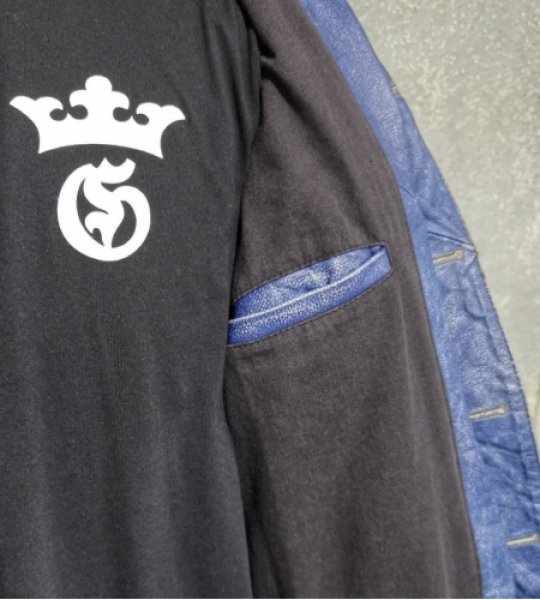 画像13: Skull Button Stressed Indigo Leather Jacket (13)