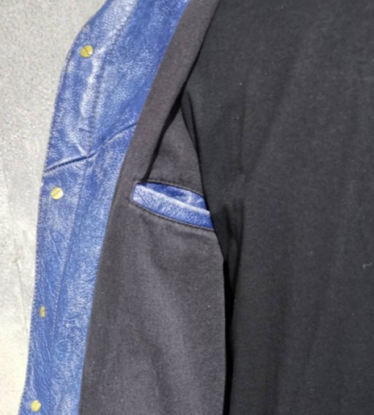 画像12: Skull Button Stressed Indigo Leather Jacket (12)