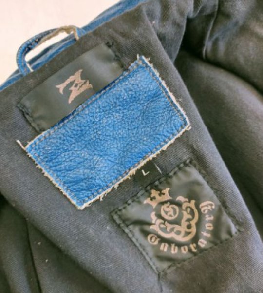 画像14: Skull Button Stressed Indigo Leather Jacket (14)