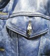 画像9: Skull Button Stressed Indigo Leather Jacket (9)
