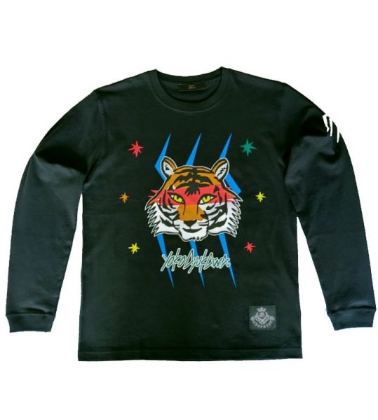 画像1: Gaboratory x YOKO AYUKAWA  Tiger  Face 7.1oz Heavy Weight Long T-shirt [Black/Red] (1)