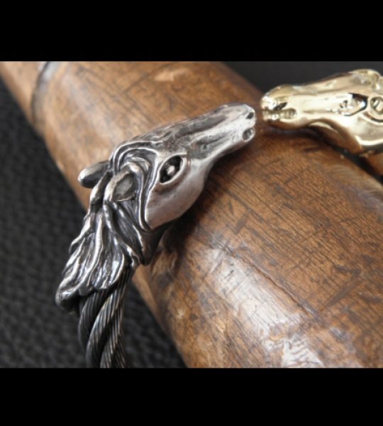 画像11: Gold & Silver Stupid Horse Cable Wire Bangle (11)