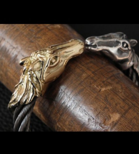 画像10: Gold & Silver Stupid Horse Cable Wire Bangle (10)