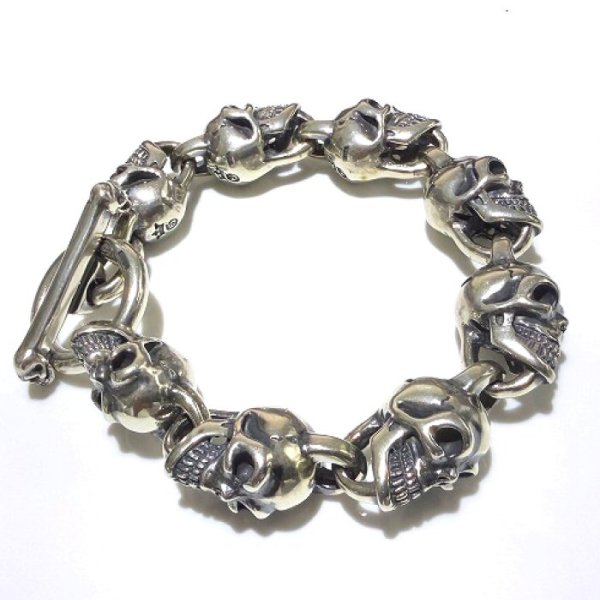 画像10: All Slant Head Skulls Link Bracelet (10)