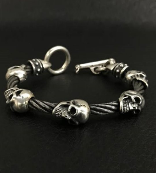 画像11: 5Skulls With stud bolo neck cable wire bracelet (11)