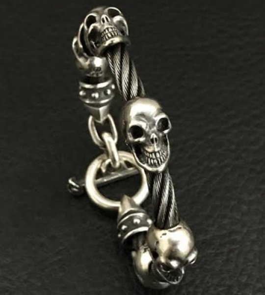 画像8: 5Skulls With stud bolo neck cable wire bracelet (8)