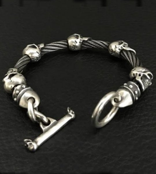 画像7: 5Skulls With stud bolo neck cable wire bracelet (7)
