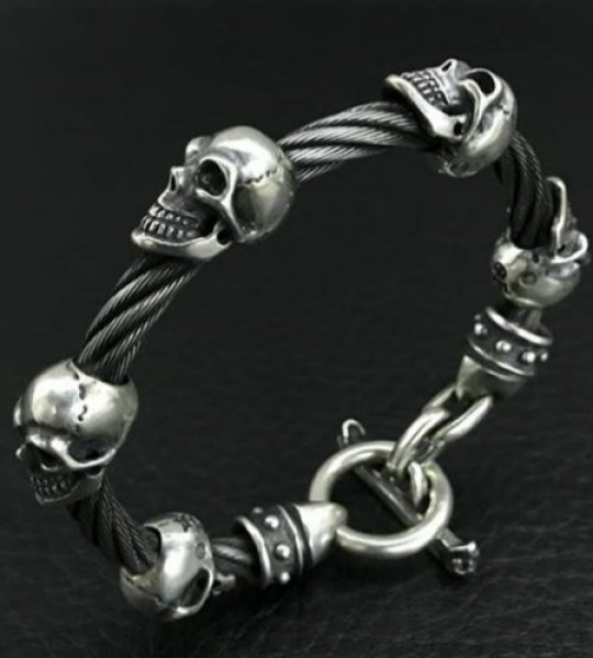 画像3: 5Skulls With stud bolo neck cable wire bracelet (3)