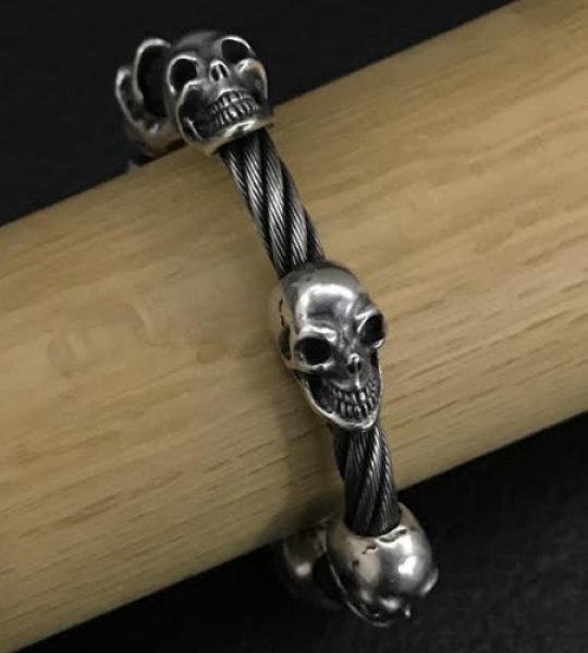 画像15: 5Skulls With stud bolo neck cable wire bracelet (15)