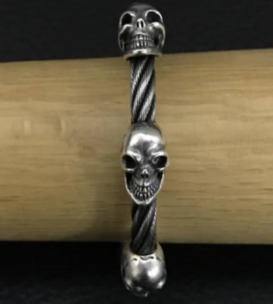 画像14: 5Skulls With stud bolo neck cable wire bracelet (14)
