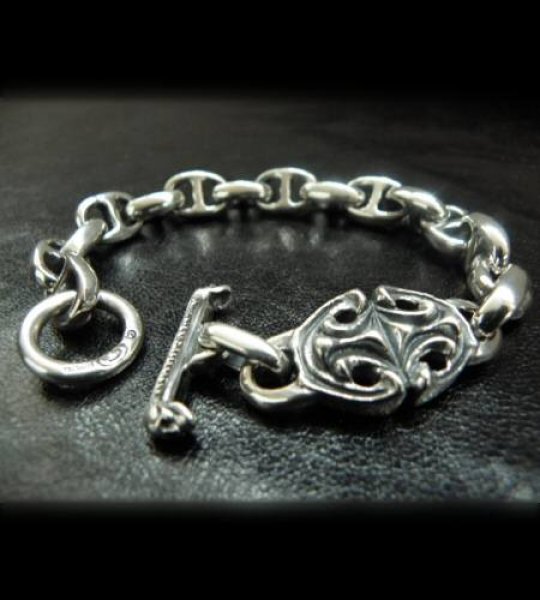 画像2: Half sculpted oval With half smooth anchor links bracelet (2)