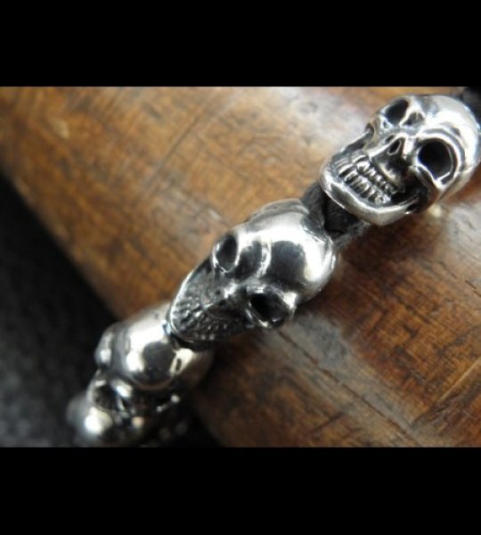 画像14: Half size 10skulls braid leather bracelet (14)